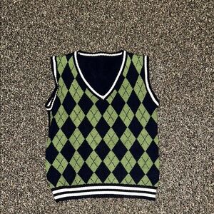 Navy Blue and Green Sweater Vest Top